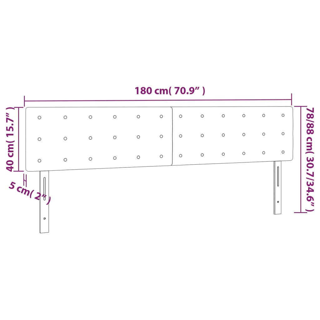 sengegavl med LED-lys 180x5x78/88 cm stof lysegrå