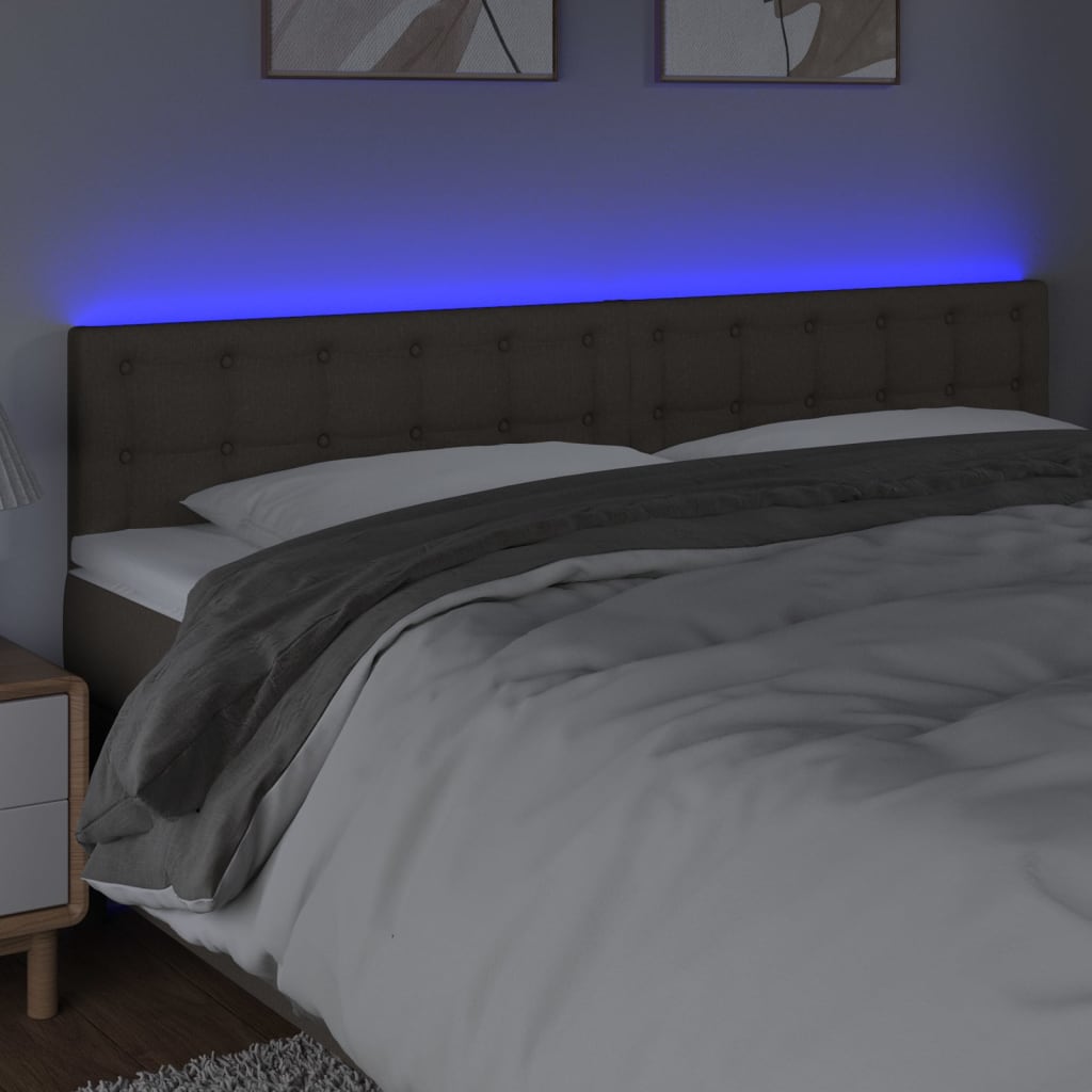 sengegavl med LED-lys 180x5x78/88 cm stof gråbrun