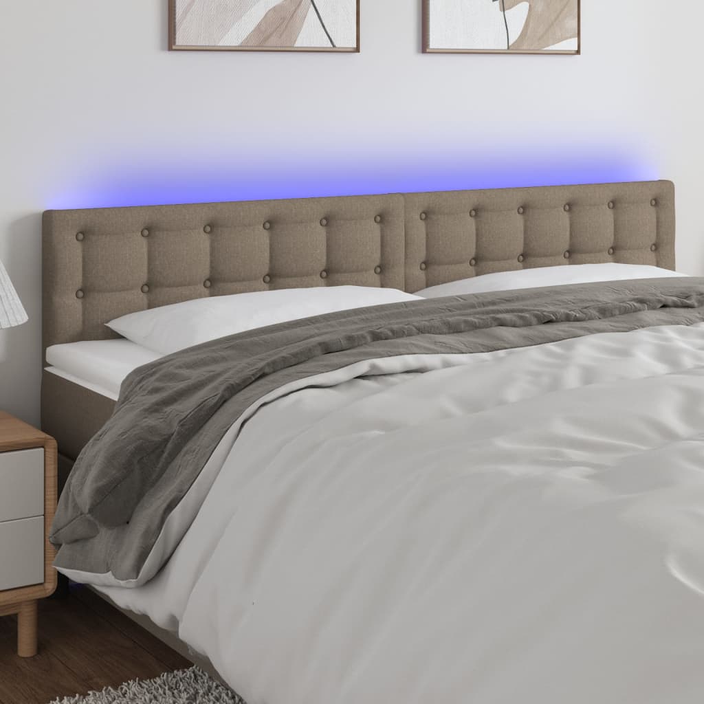 sengegavl med LED-lys 180x5x78/88 cm stof gråbrun
