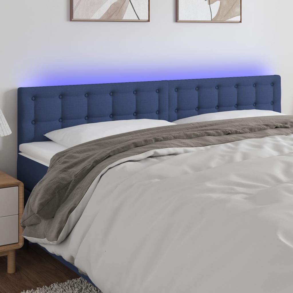 sengegavl med LED-lys 180x5x78/88 cm stof blå