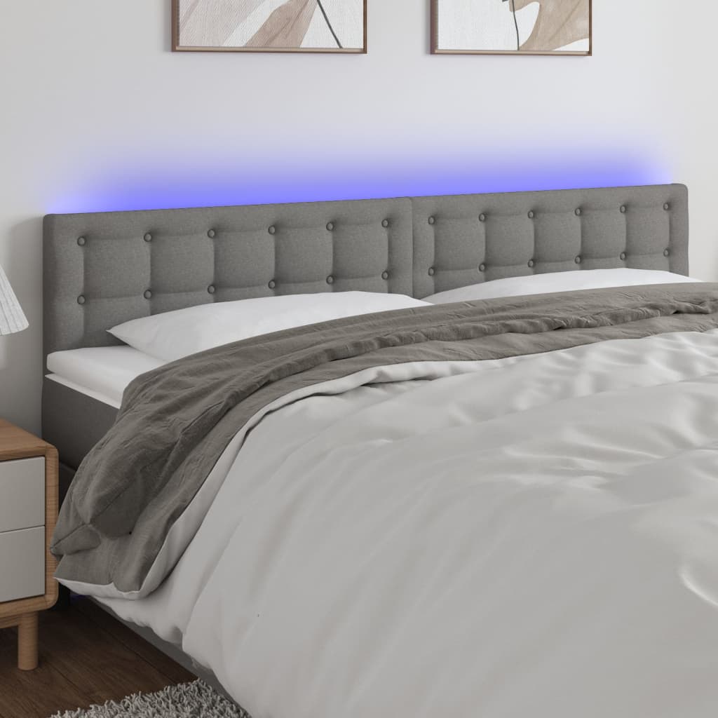 sengegavl med LED-lys 200x5x78/88 cm stof mørkegrå