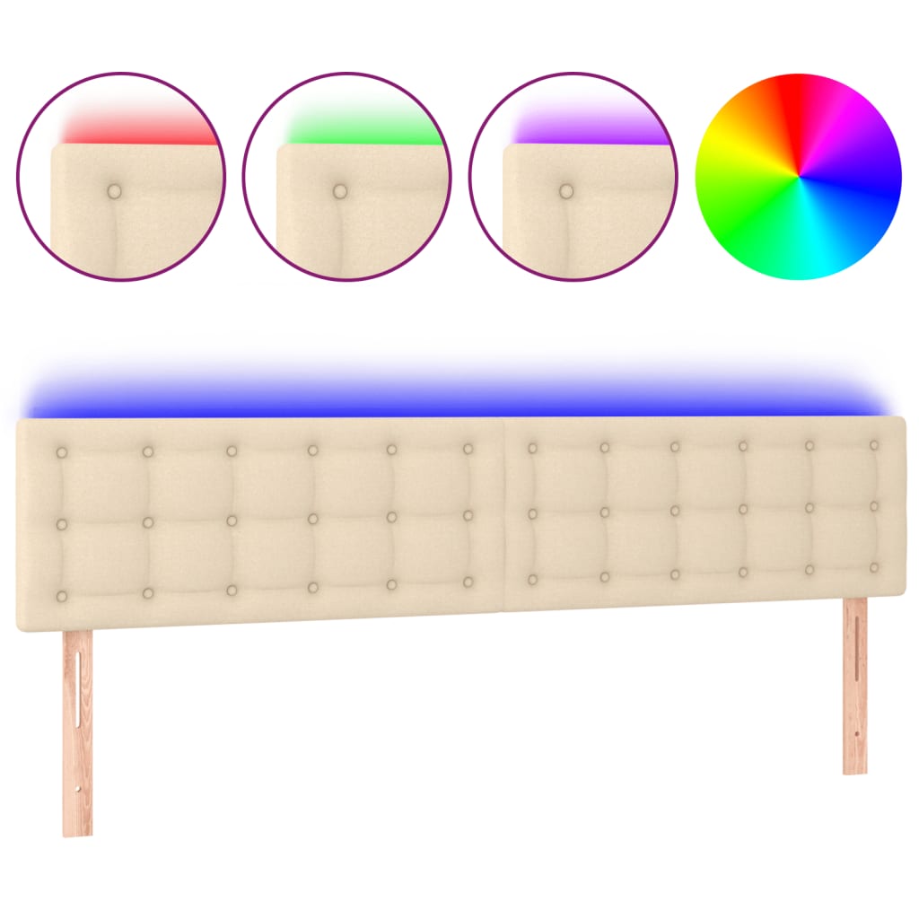 sengegavl med LED-lys 200x5x78/88 cm stof cremefarvet