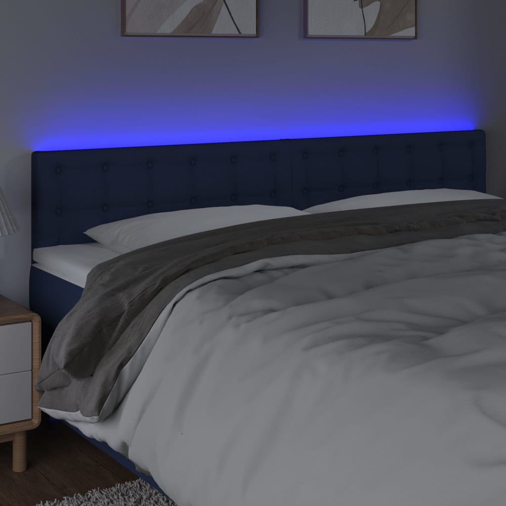 sengegavl med LED-lys 200x5x78/88 cm stof blå