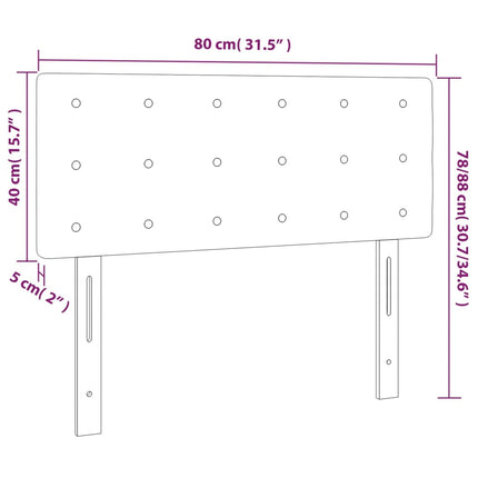 sengegavl med LED-lys 80x5x78/88 cm velour lysegrå