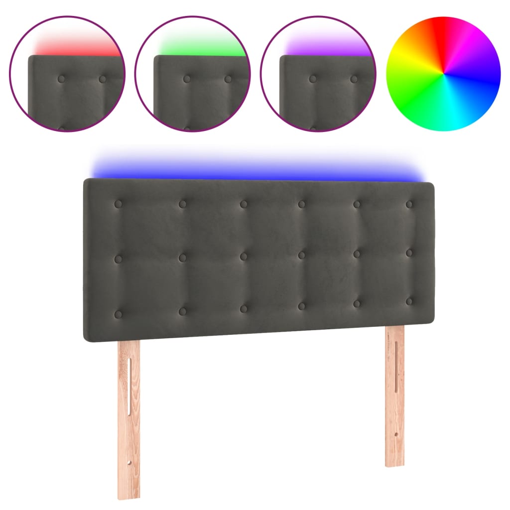 sengegavl med LED-lys 80x5x78/88 cm velour mørkegrå