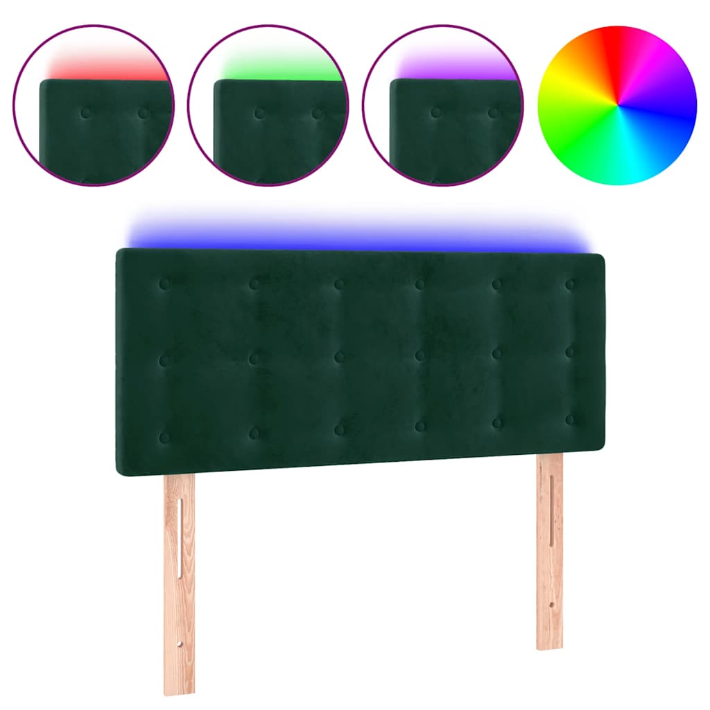 sengegavl med LED-lys 80x5x78/88 cm velour mørkegrøn