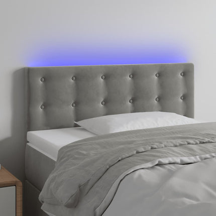 sengegavl med LED-lys 100x5x78/88 cm fløjl lysegrå