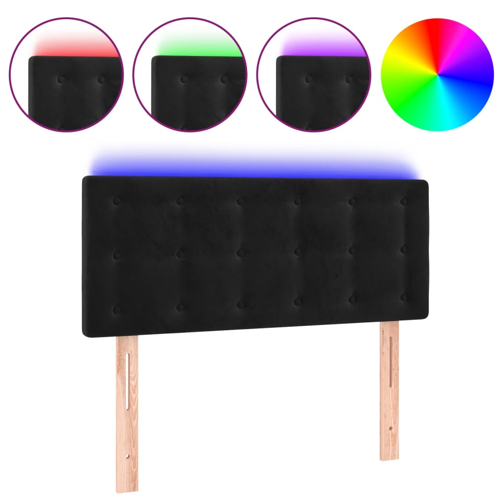 sengegavl med LED-lys 100x5x78/88 cm fløjl sort