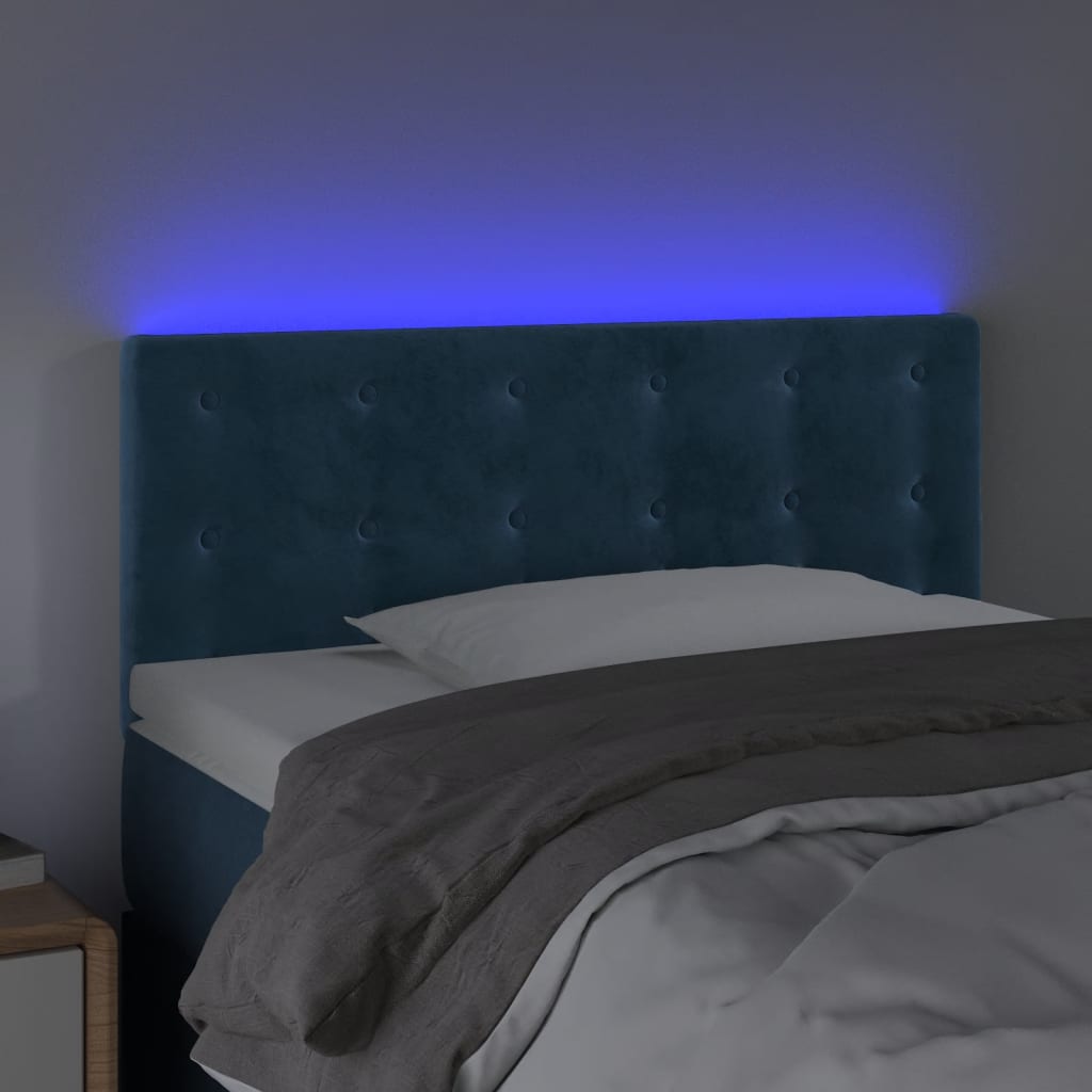 sengegavl med LED-lys 100x5x78/88 cm fløjl mørkeblå