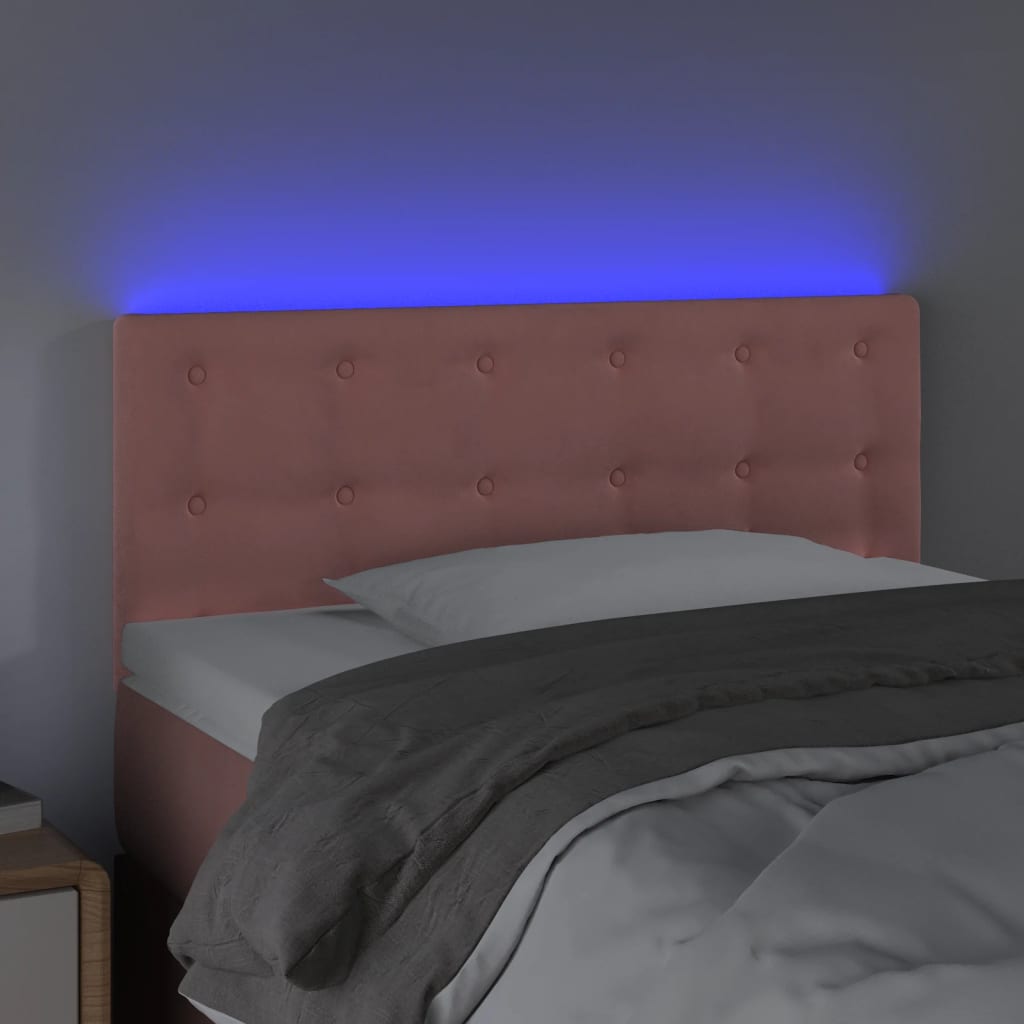 sengegavl med LED-lys 100x5x78/88 cm fløjl lyserød