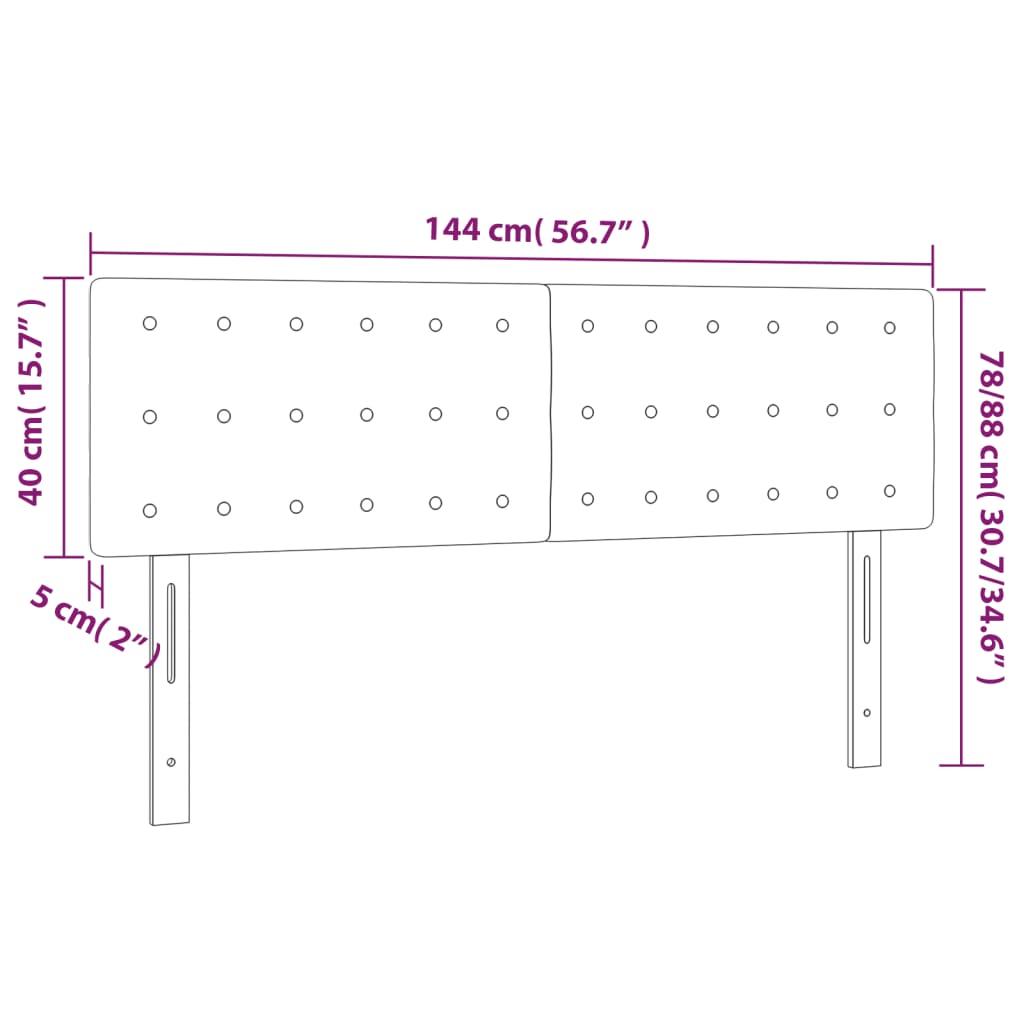 sengegavl med LED-lys 144x5x78/88 cm fløjl lysegrå