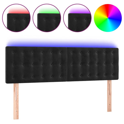 sengegavl med LED-lys 144x5x78/88 cm fløjl sort