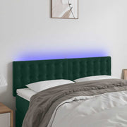 sengegavl med LED-lys 144x5x78/88 cm fløjl mørkegrøn