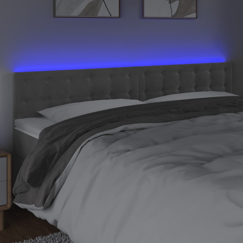 sengegavl med LED-lys 160x5x78/88 cm fløjl lysegrå