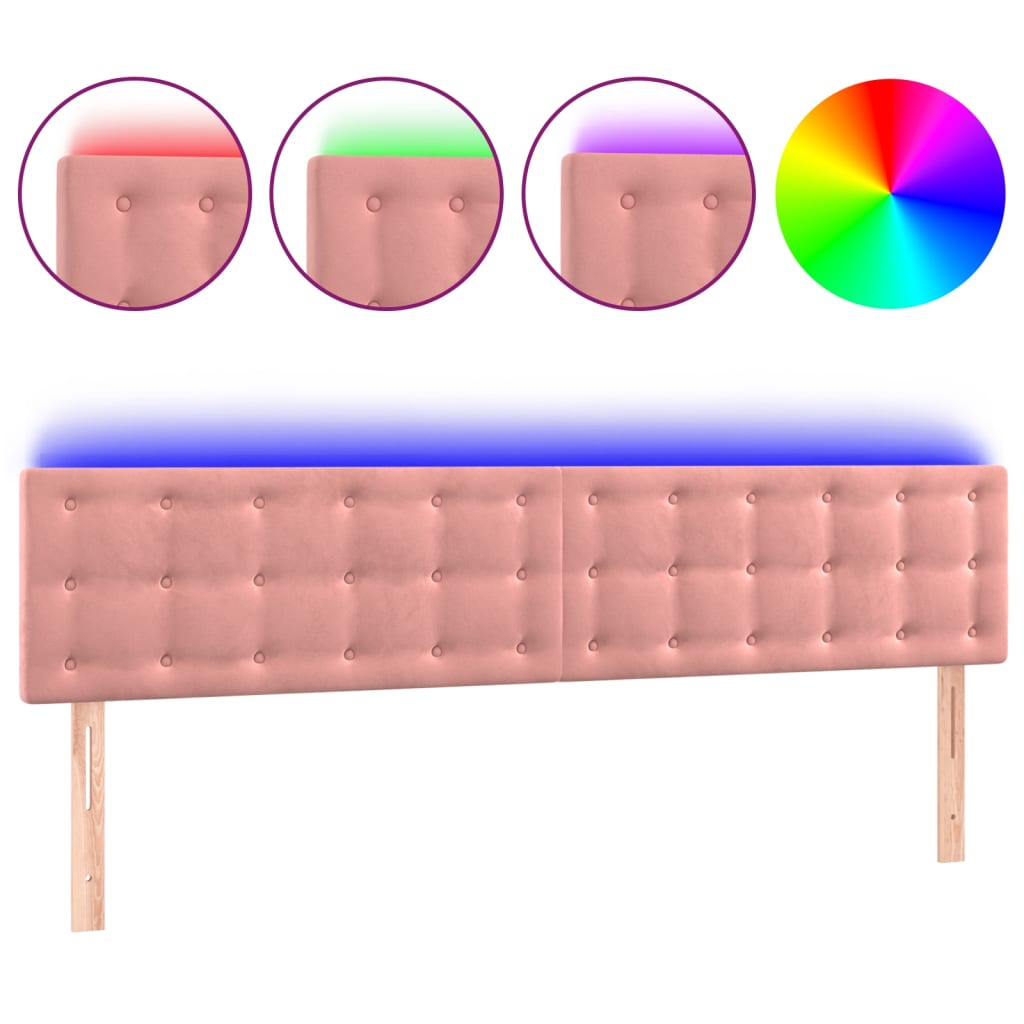 sengegavl med LED-lys 160x5x78/88 cm velour lyserød