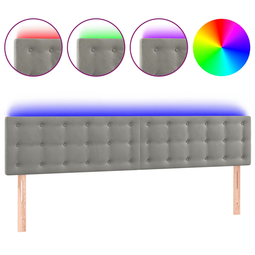 sengegavl med LED-lys 180x5x78/88 cm velour lysegrå