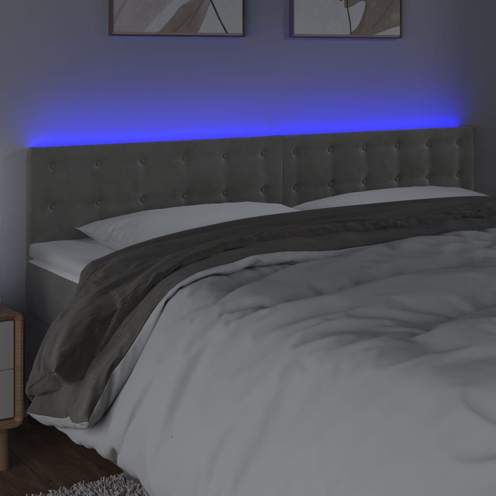 sengegavl med LED-lys 180x5x78/88 cm velour lysegrå