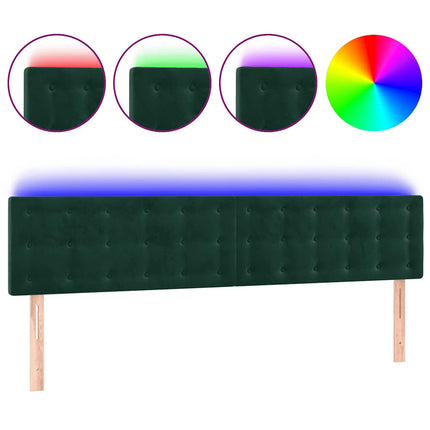 sengegavl med LED-lys 180x5x78/88 cm fløjl mørkegrøn
