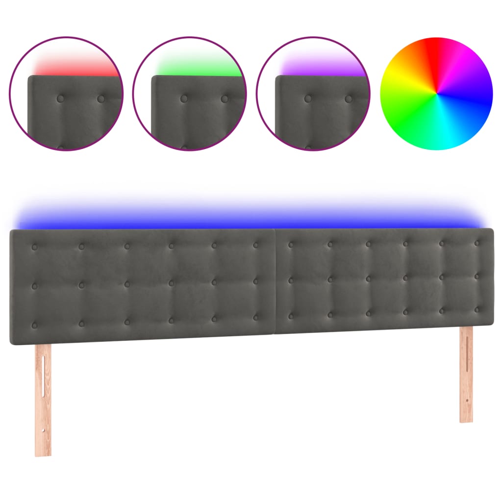 sengegavl med LED-lys 200x5x78/88 cm velour mørkegrå