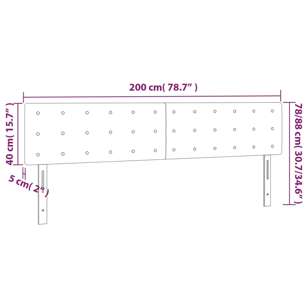 sengegavl med LED-lys 200x5x78/88 cm velour mørkegrå