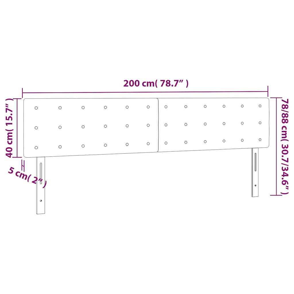 sengegavl med LED-lys 200x5x78/88 cm fløjl mørkeblå