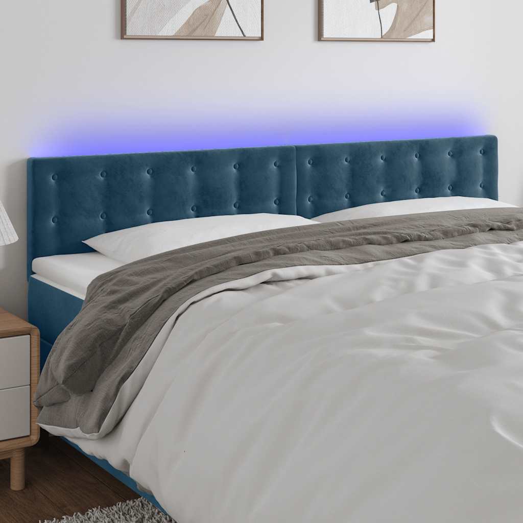 sengegavl med LED-lys 200x5x78/88 cm fløjl mørkeblå
