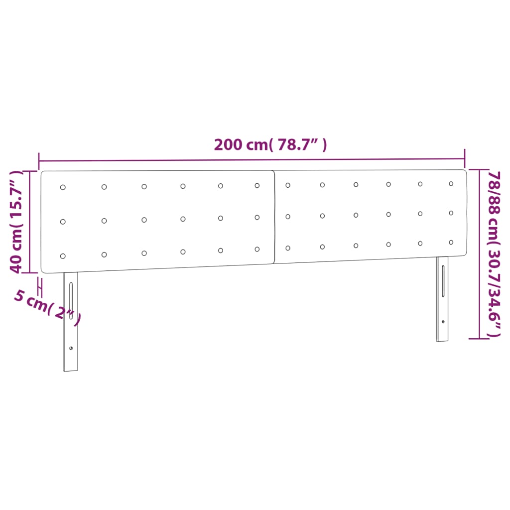 sengegavl med LED-lys 200x5x78/88 cm velour lyserød