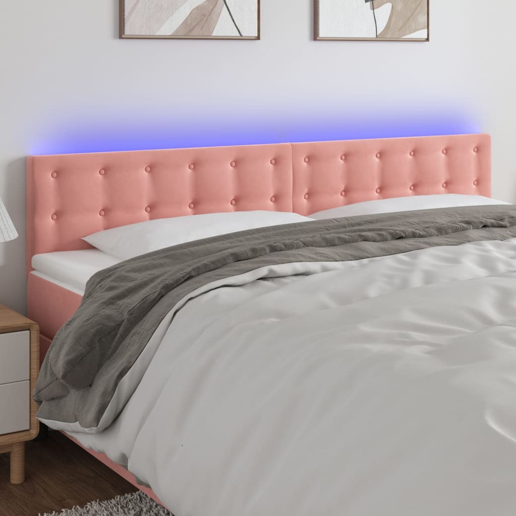 sengegavl med LED-lys 200x5x78/88 cm velour lyserød