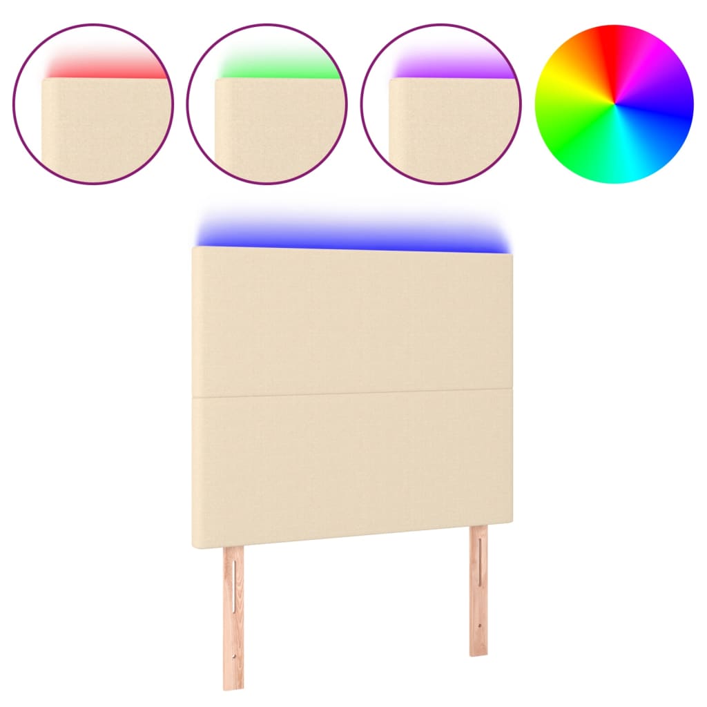 sengegavl med LED-lys 80x5x118/128 cm stof cremefarvet