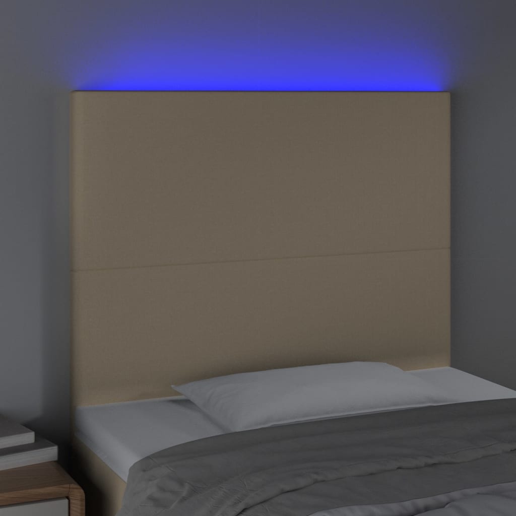 sengegavl med LED-lys 80x5x118/128 cm stof cremefarvet