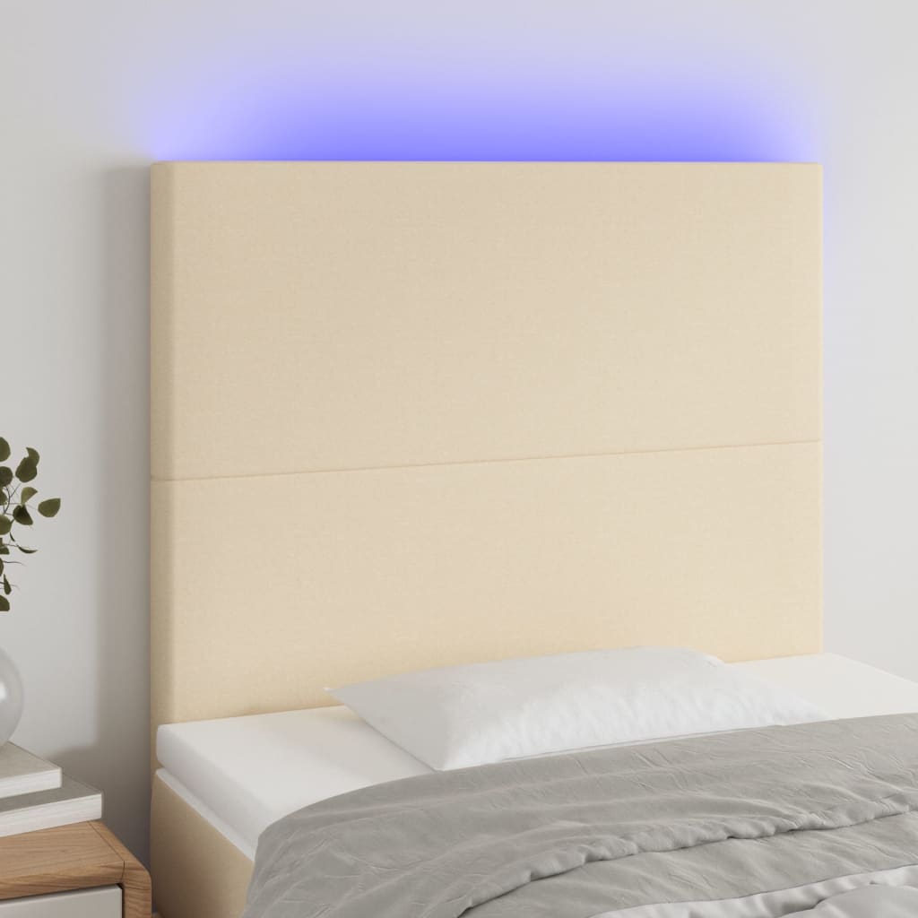 sengegavl med LED-lys 80x5x118/128 cm stof cremefarvet