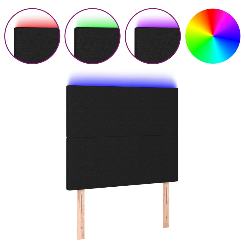 sengegavl med LED-lys 90x5x118/128 cm stof sort