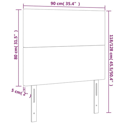 sengegavl med LED-lys 90x5x118/128 cm stof gråbrun