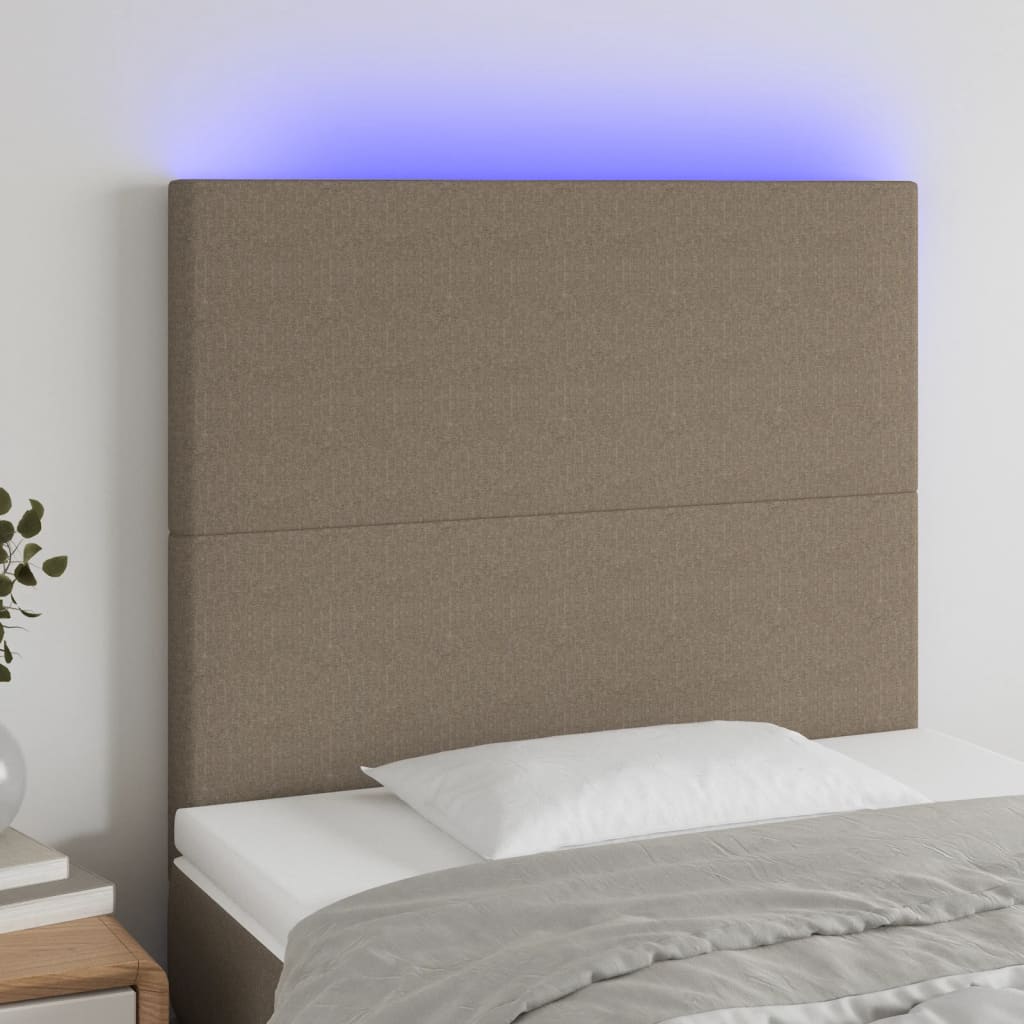 sengegavl med LED-lys 100x5x118/128 cm stof gråbrun