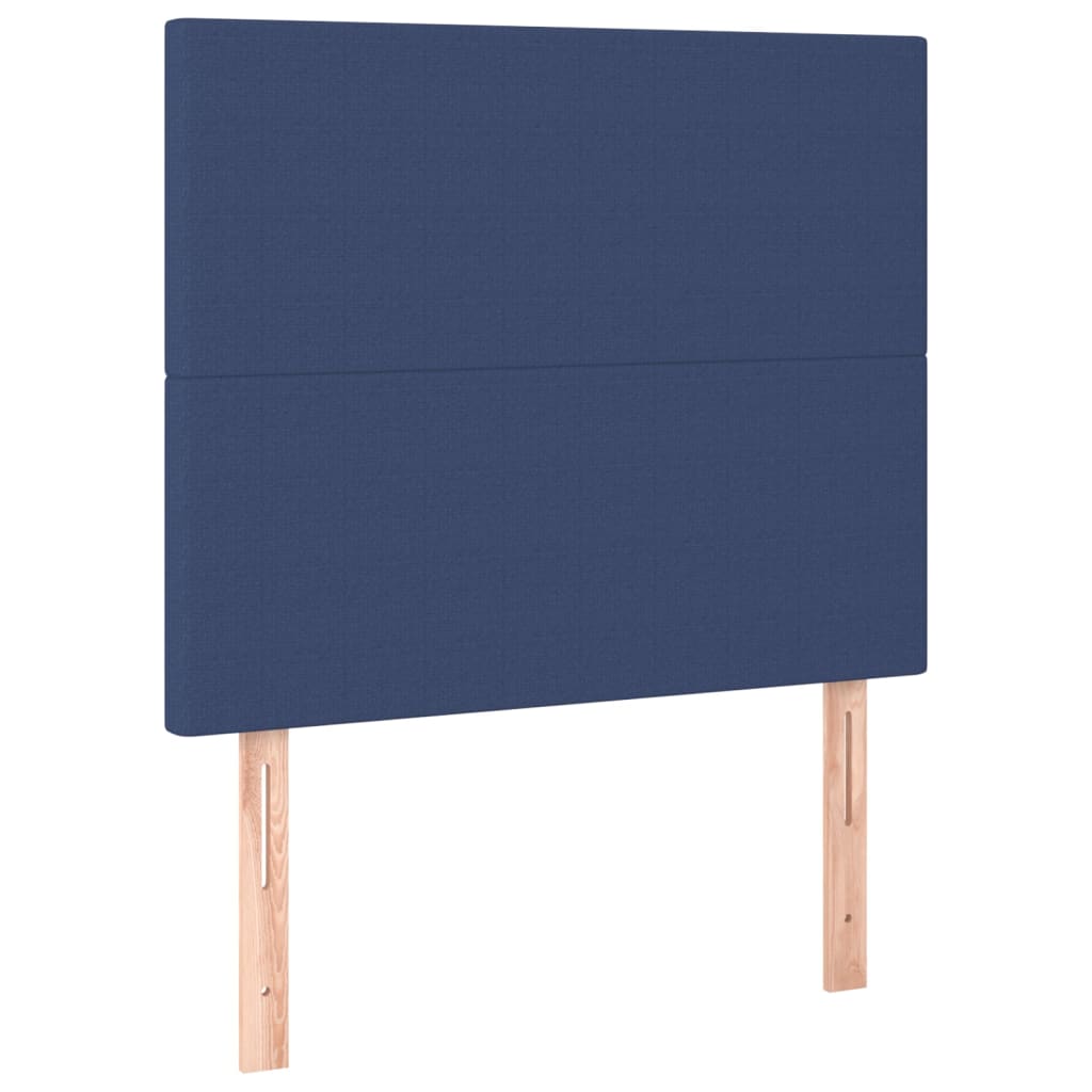 sengegavl med LED-lys 100x5x118/128 cm stof blå