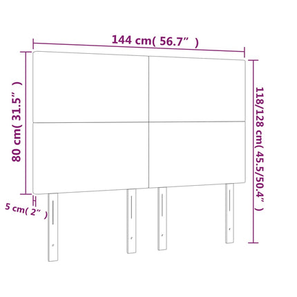 sengegavl med LED-lys 144x5x118/128 cm stof mørkebrun