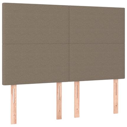 sengegavl med LED-lys 144x5x118/128 cm stof gråbrun