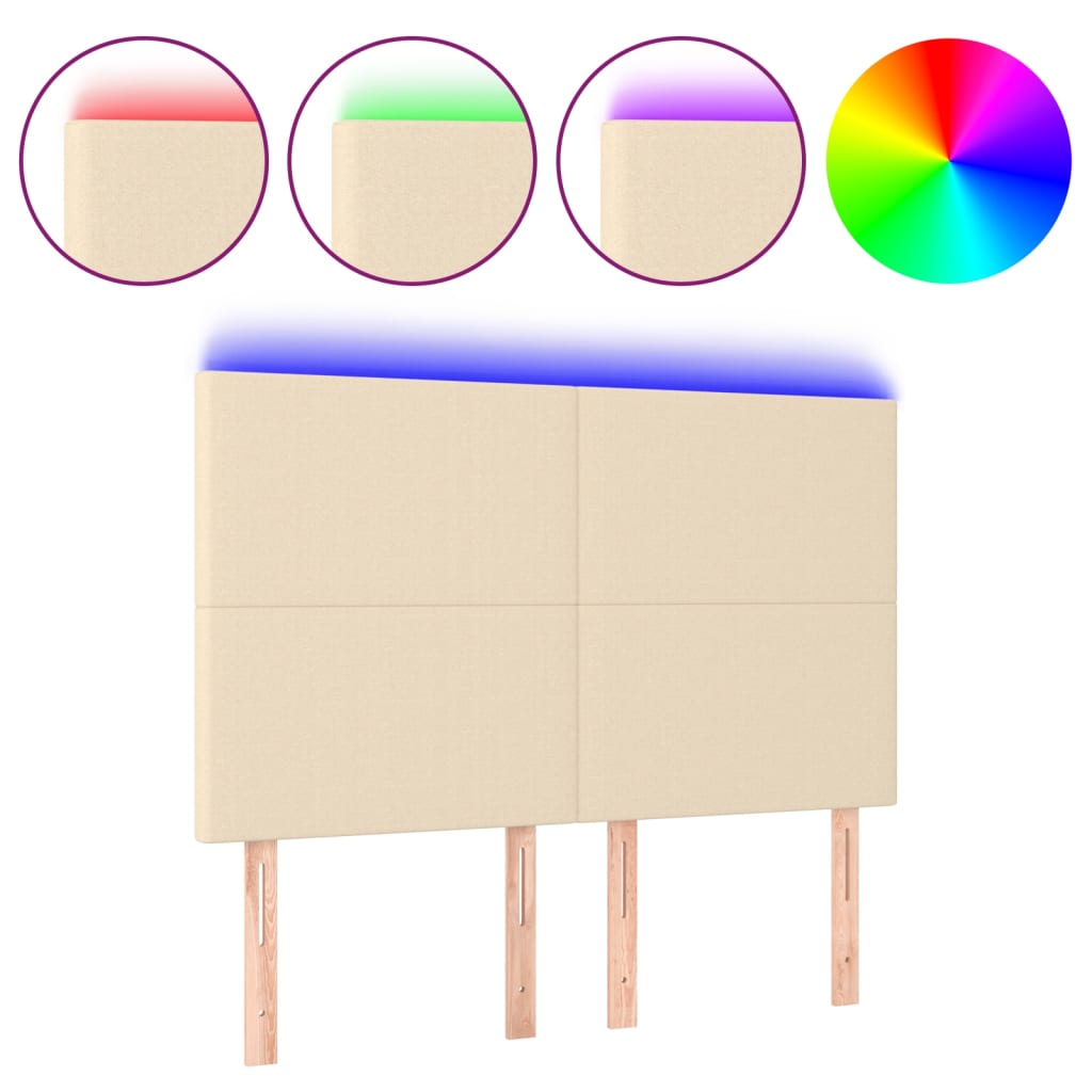 sengegavl med LED-lys 144x5x118/128 cm stof cremefarvet