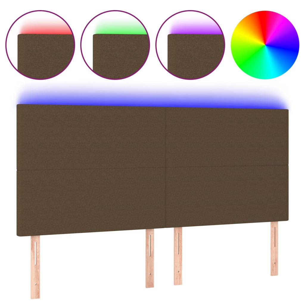 sengegavl med LED-lys 160x5x118/128 cm stof mørkebrun