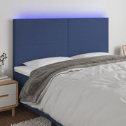sengegavl med LED-lys 160x5x118/128 cm stof blå