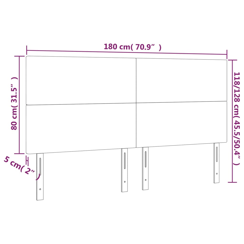 sengegavl med LED-lys 180x5x118/128 cm stof lysegrå