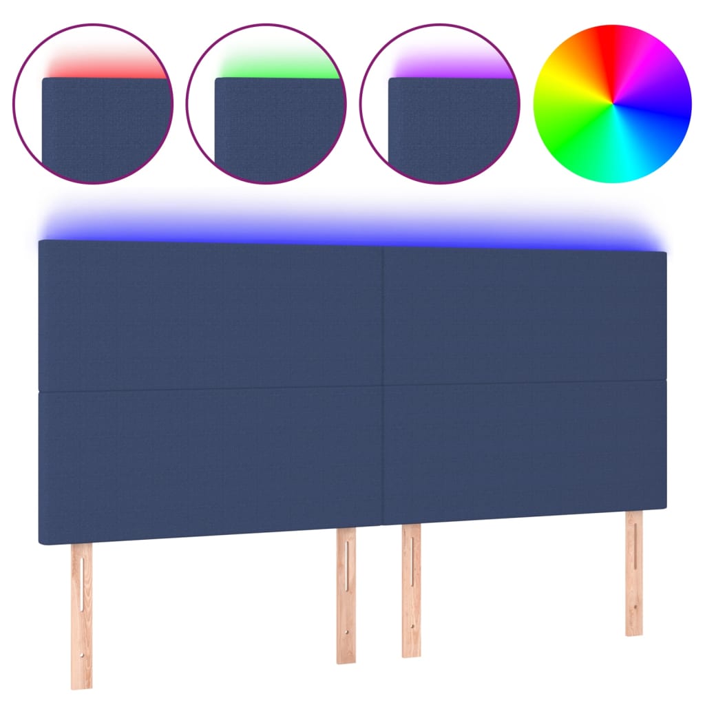 sengegavl med LED-lys 180x5x118/128 cm stof blå