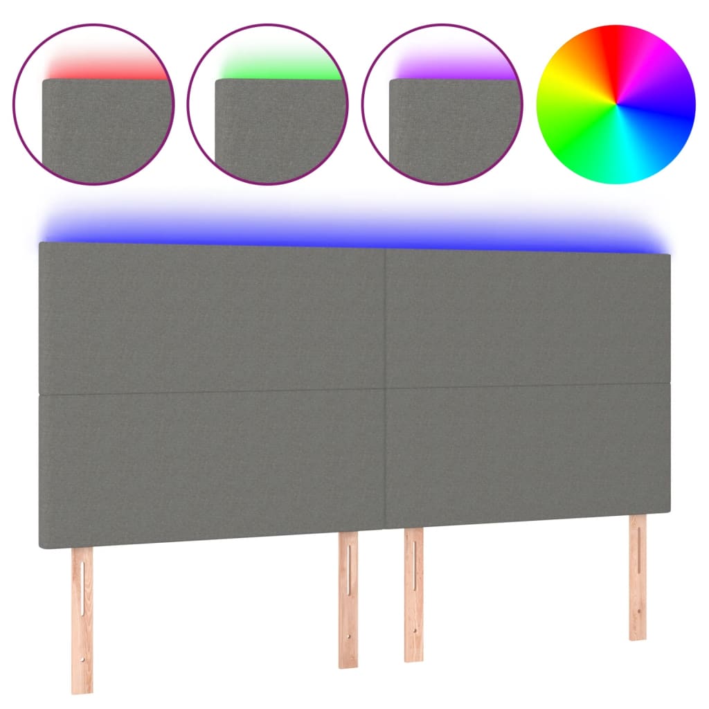 sengegavl med LED-lys 200x5x118/128 cm stof mørkegrå