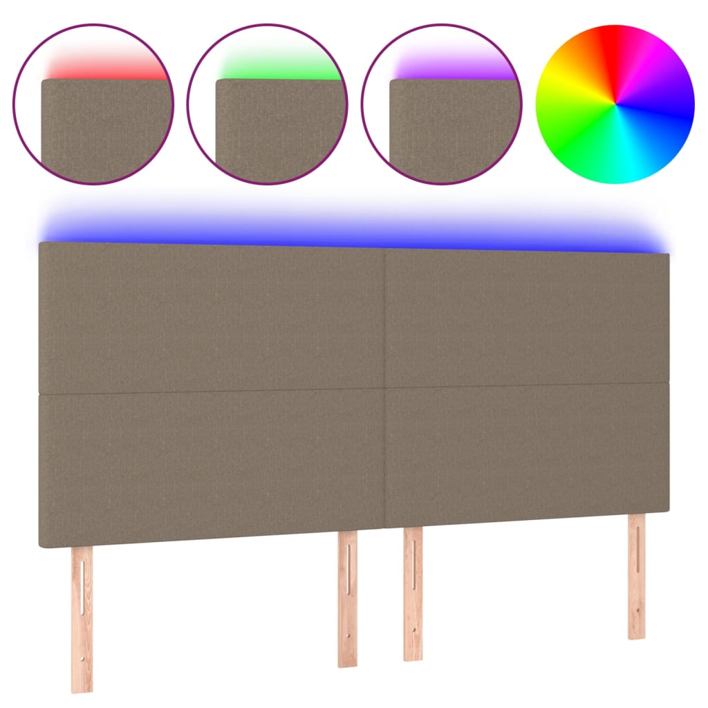 sengegavl med LED-lys 200x5x118/128 cm stof gråbrun