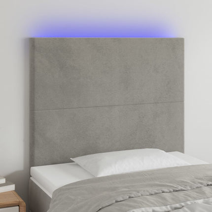 sengegavl med LED-lys 80x5x118/128 cm fløjl lysegrå