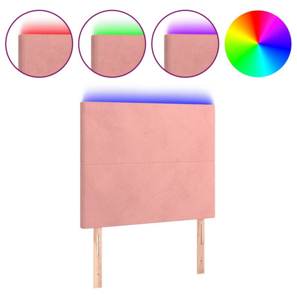 sengegavl med LED-lys 100x5x118/128 cm fløjl lyserød