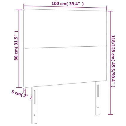 sengegavl med LED-lys 100x5x118/128 cm fløjl lyserød