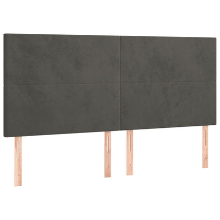 sengegavl med LED-lys 160x5x118/128 cm fløjl mørkegrå