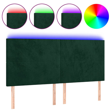 sengegavl med LED-lys 160x5x118/128 cm fløjl mørkegrøn