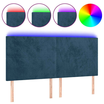 sengegavl med LED-lys 160x5x118/128 cm fløjl mørkeblå